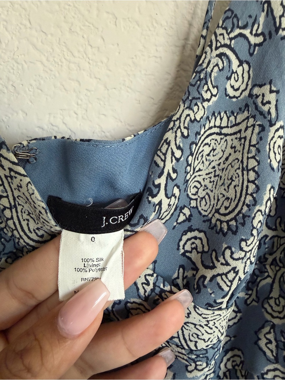 100% Silk J. Crew Blue and Cream Paisley Silk Slip Dress - Picture 3 of 4